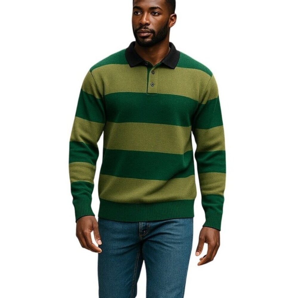 The Elder Statesman Sweater Mens Small 100% Cashmere Green Striped - Picture 11 of 11